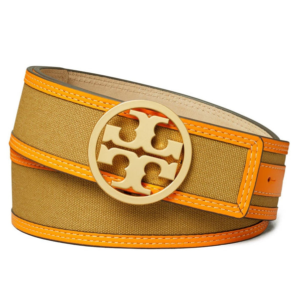 Tory Burch Miller Canvas & Leather Belt - Cumin